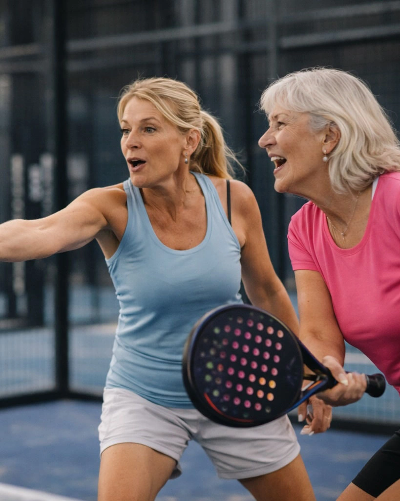 Zwei Frauen spielen Padel auf einem Indoor-Court in der Arena One Padel Arena Klagenfurt